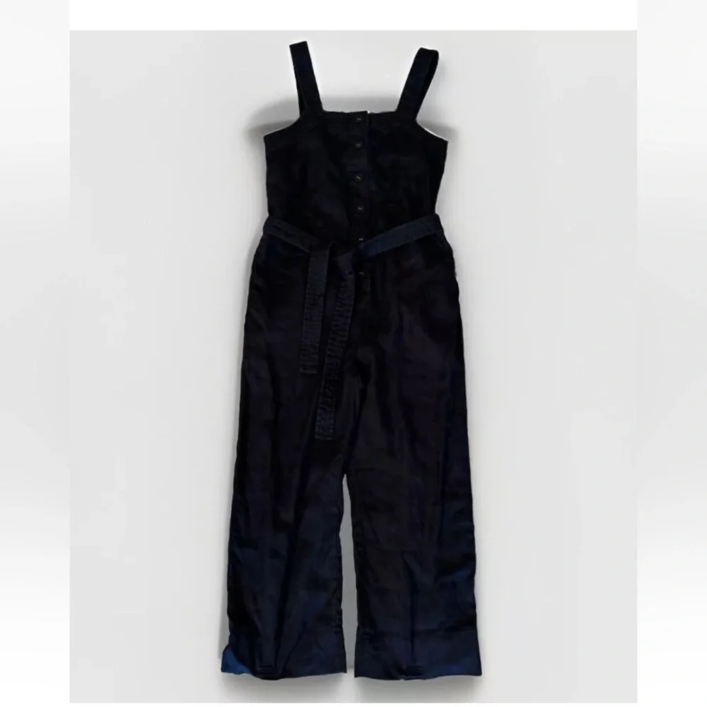 Everlane Jumpsuit Sz 0 Black Linen Tie Waist Crop Length Resort Cruise Vacation